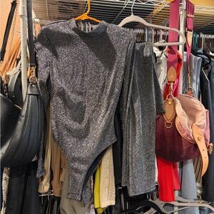 Sparkly Black Long Sleeve Bodysuit and leggings (set)